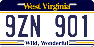 WV license plate 9ZN901