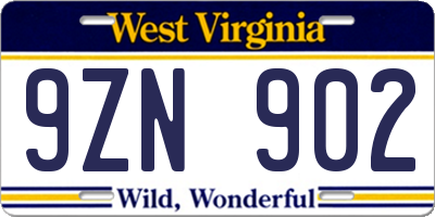 WV license plate 9ZN902