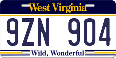 WV license plate 9ZN904
