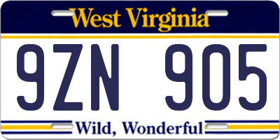 WV license plate 9ZN905