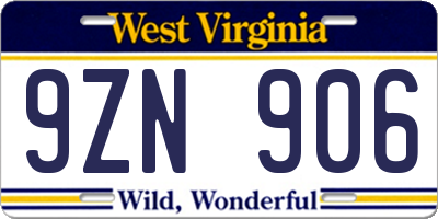 WV license plate 9ZN906