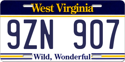 WV license plate 9ZN907