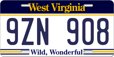 WV license plate 9ZN908