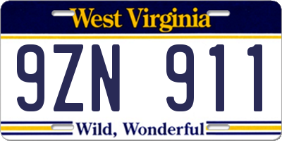 WV license plate 9ZN911