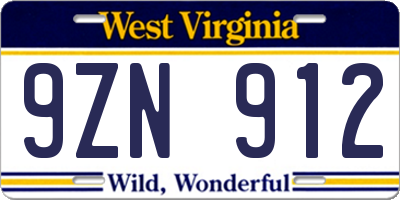 WV license plate 9ZN912