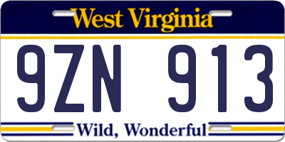 WV license plate 9ZN913