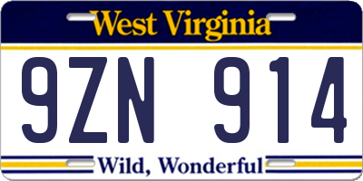 WV license plate 9ZN914