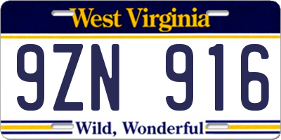 WV license plate 9ZN916