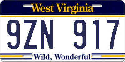 WV license plate 9ZN917