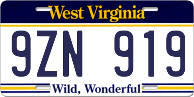 WV license plate 9ZN919