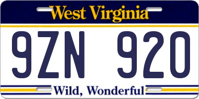 WV license plate 9ZN920