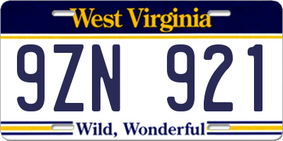 WV license plate 9ZN921