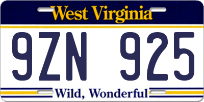 WV license plate 9ZN925