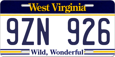 WV license plate 9ZN926