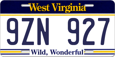WV license plate 9ZN927