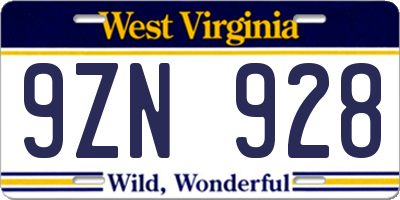 WV license plate 9ZN928