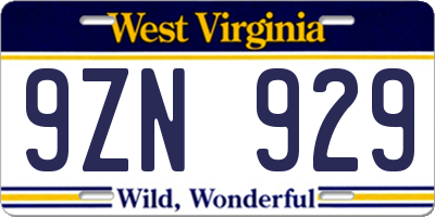 WV license plate 9ZN929