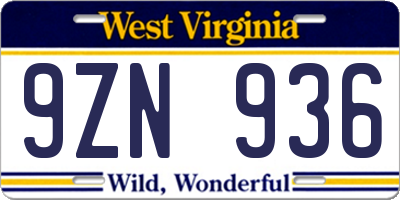 WV license plate 9ZN936