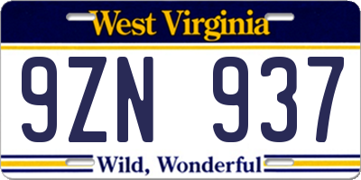 WV license plate 9ZN937