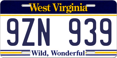 WV license plate 9ZN939