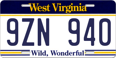 WV license plate 9ZN940
