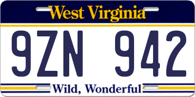 WV license plate 9ZN942