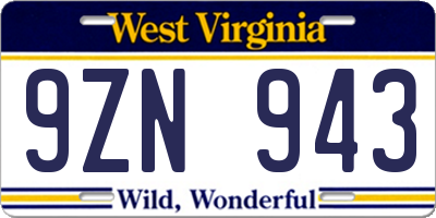 WV license plate 9ZN943