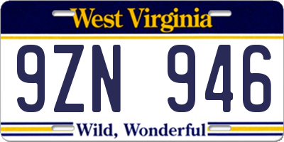 WV license plate 9ZN946