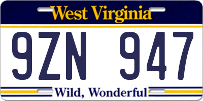WV license plate 9ZN947