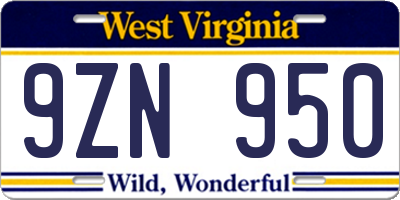 WV license plate 9ZN950