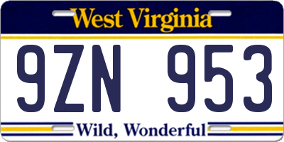 WV license plate 9ZN953