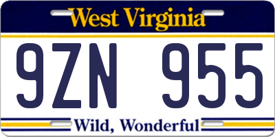 WV license plate 9ZN955