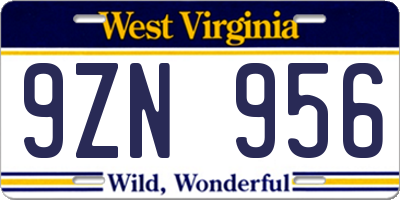 WV license plate 9ZN956