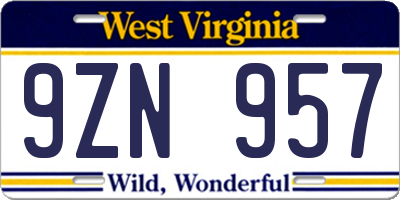 WV license plate 9ZN957