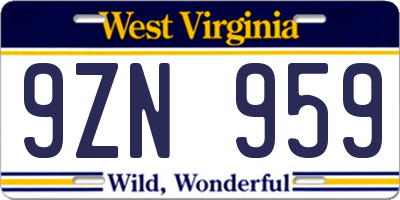 WV license plate 9ZN959