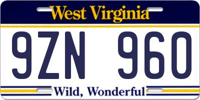 WV license plate 9ZN960