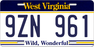 WV license plate 9ZN961
