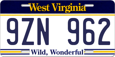 WV license plate 9ZN962
