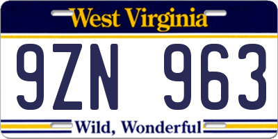 WV license plate 9ZN963
