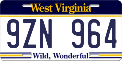 WV license plate 9ZN964