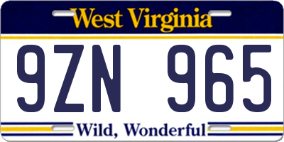 WV license plate 9ZN965