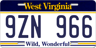 WV license plate 9ZN966