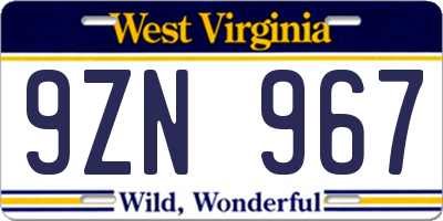 WV license plate 9ZN967