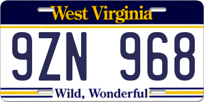 WV license plate 9ZN968