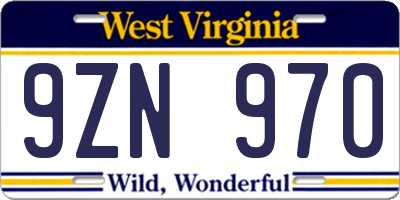 WV license plate 9ZN970
