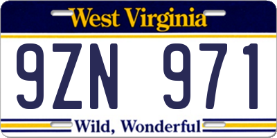 WV license plate 9ZN971