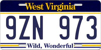 WV license plate 9ZN973