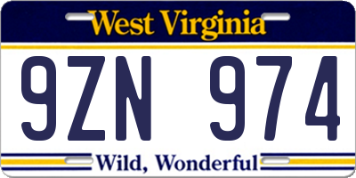 WV license plate 9ZN974