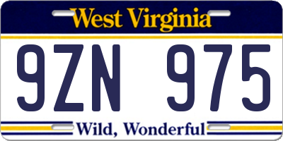 WV license plate 9ZN975