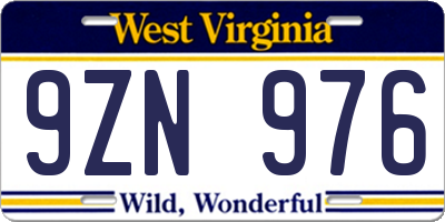 WV license plate 9ZN976